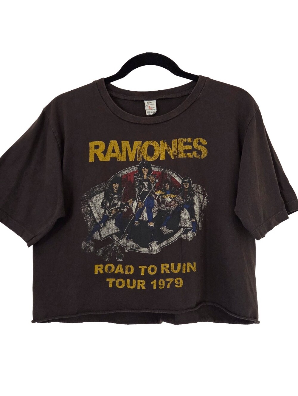 Y2K Cropped Ramones Distressed Band Tee "Road to Ruin Tour 1979"  (L)